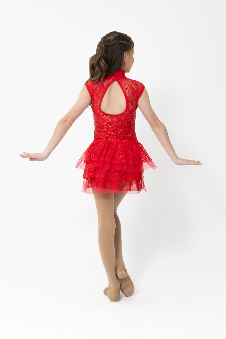 Deco Lace Leotard in red jazz costume showtime detachable bustle