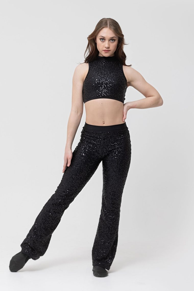 sequin stage pants black