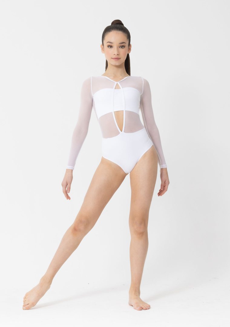 mesh lyrical cut out leotard white