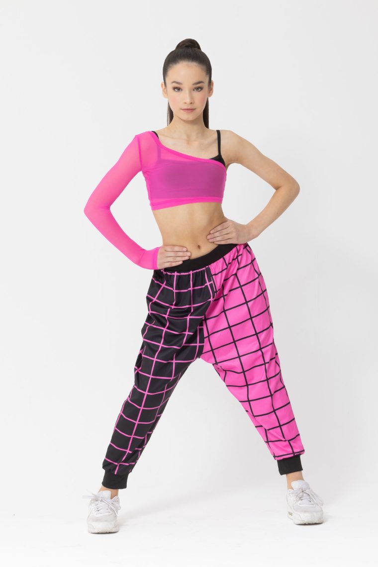 eden single sleeve mesh crop harem pants hot pink