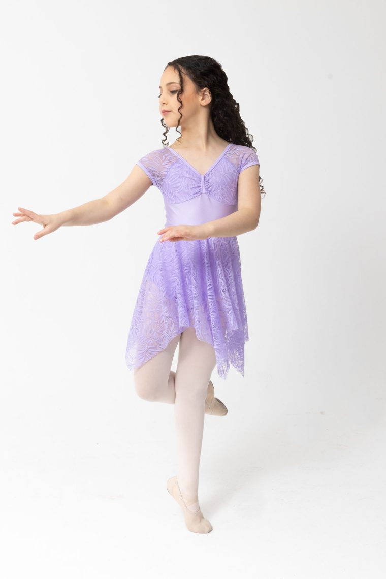 candice dress in lilac with beautiful lace pattern lyrical costume