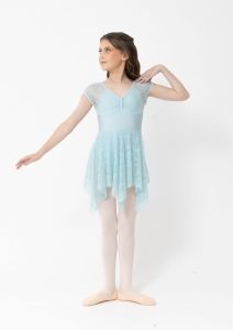 candice dress in pale blue with beautiful lace pattern lyrical costume